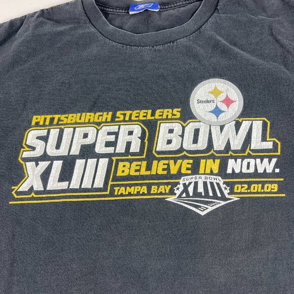 Reebok XLIII Super Bowl Champs Pittsburgh Steelers Shirt Extra Large Black Tee - Picture 7 of 16